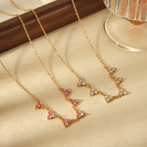 1 Piece Simple Style Triangular Shape Stainless Steel  Gold Color Inlay Rhinestones Women's Chain Necklace h5 